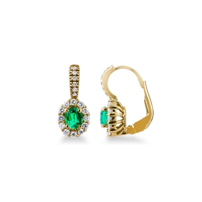 Yellow gold 18k earrings with diamonds and emeralds 