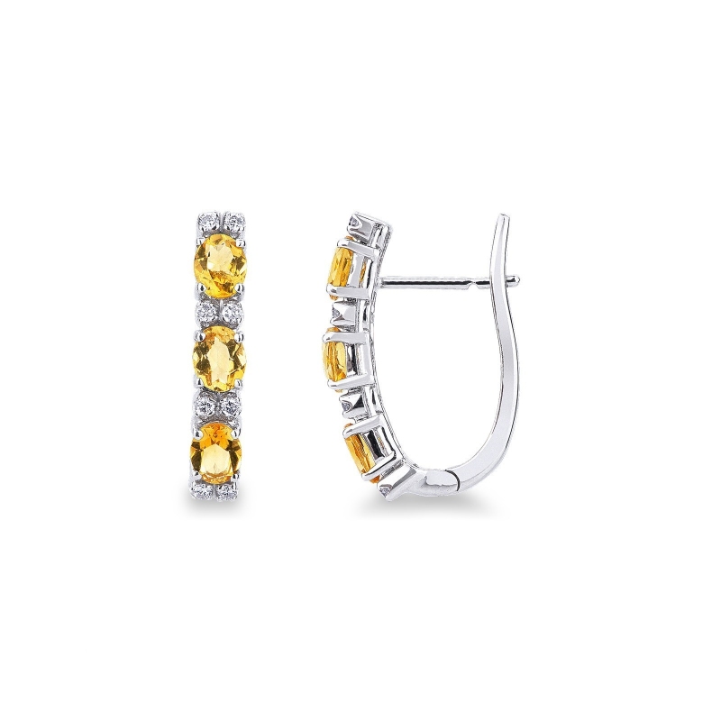 Orecchini in oro bianco 18k con diamanti e citrini