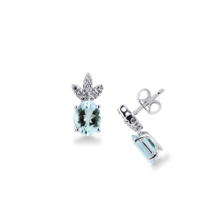 Stud Fancy earrings with round cut diamonds and aquamarine