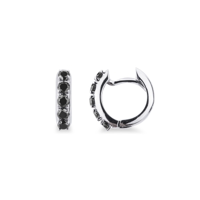 White gold 18k hoop earrings with black diamonds 