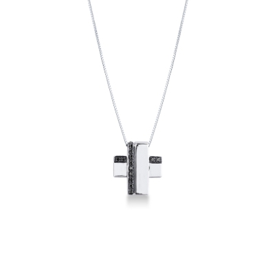 Men cross pendant with black diamonds in 18k white gold