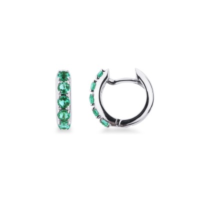 White gold 18k hoop earrings with emeralds 