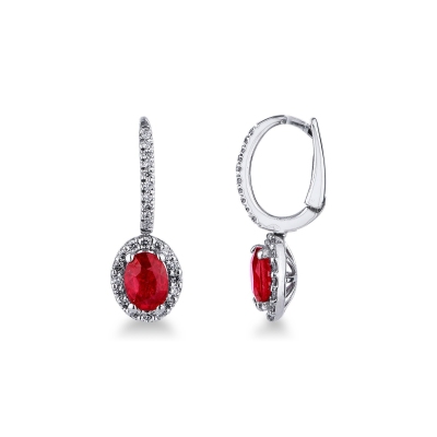 18k white gold hoops prong setting with rubies and diamonds halo 