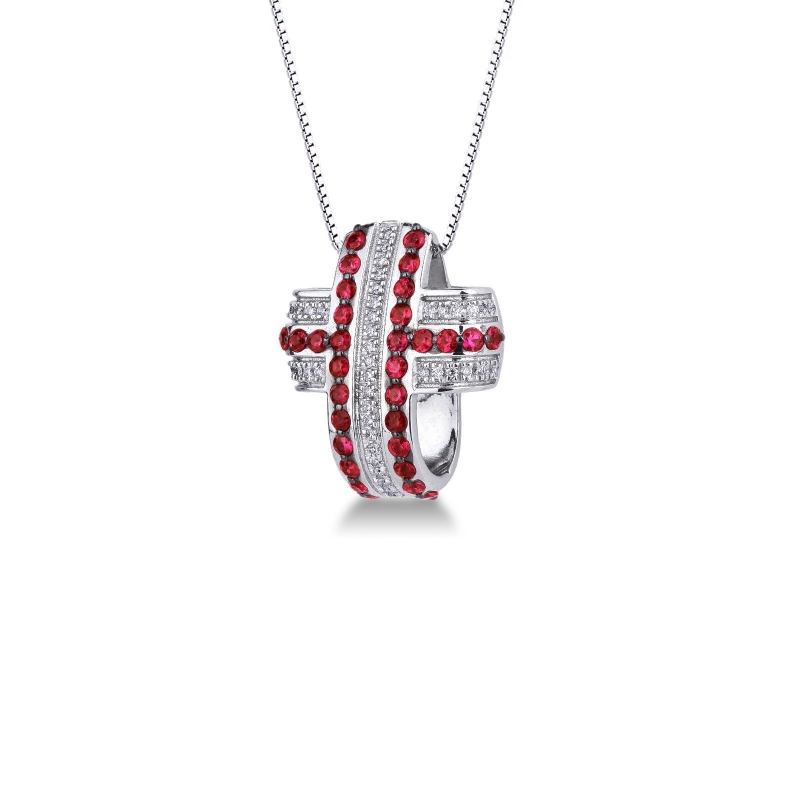 Fancy cross pendant with rubies and diamonds