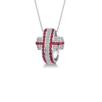 Fancy cross pendant with rubies and diamonds