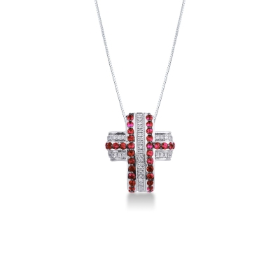 Fancy cross pendant with rubies and diamonds