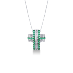 Rounded cross pendant with emeralds and diamonds