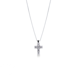 18k white gold necklace with small diamond cross pendant
