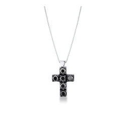 Necklace in white gold 18k with cross pendand with black diamonds