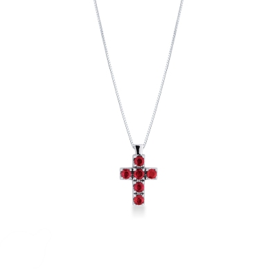 Ruby cross pendant in 18k white gold