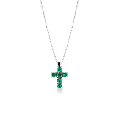 Cross pendant with emeralds