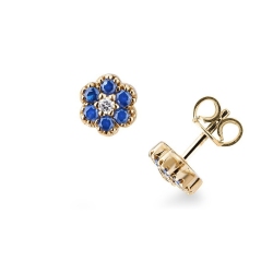 Cluster earrings in 18k yellow gold with sapphires and diamonds
