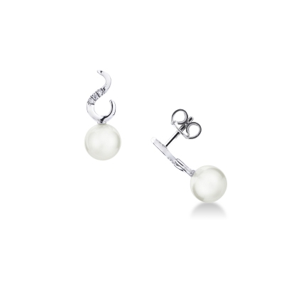White gold 18k studs with pearls and diamonds 
