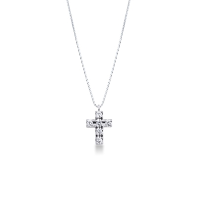 Cross pendant with 6 round cut diamonds