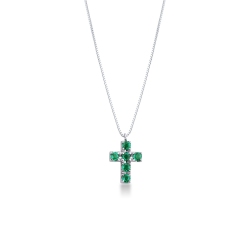 Cross pendant with 6 emeralds