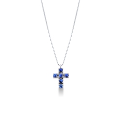 Cross pendant with 6 blue sapphires