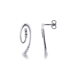 18k white gold spiral earrings with round cut diamonds