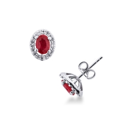 18k white gold halo earrings with rubies and diamonds 