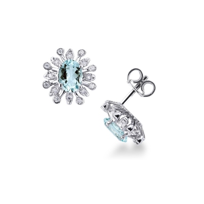 White gold 18k earrings with flowers of aquamarines and diamonds 