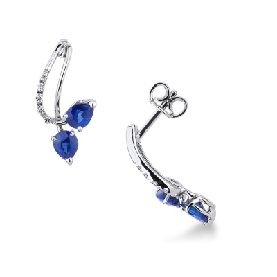 Earrings in white gold 18k with blue sapphires and diamonds