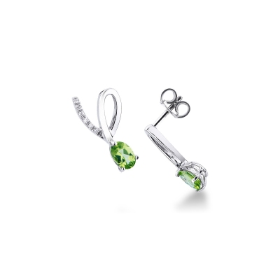 White gold 18k earrings with diamonds and peridots