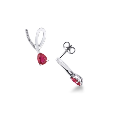 White gold 18k earrings with rubies pear cut and diamonds 