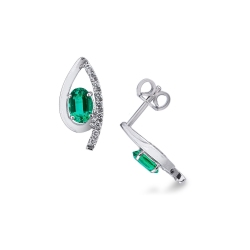 Fancy earrings in 18k white gold with round cut diamonds and emeralds