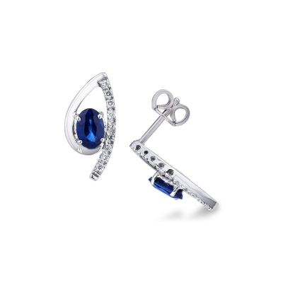 Fancy earrings in 18k white gold with diamonds and blue sapphires