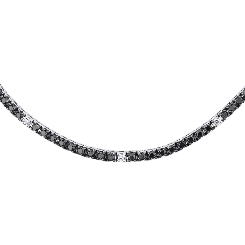 18k white gold tennis necklace with diamonds and black diamonds