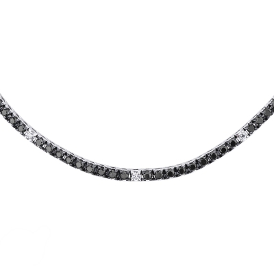 18k white gold tennis necklace with diamonds and black diamonds