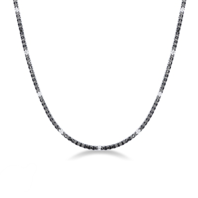 18k white gold tennis necklace with diamonds and black diamonds