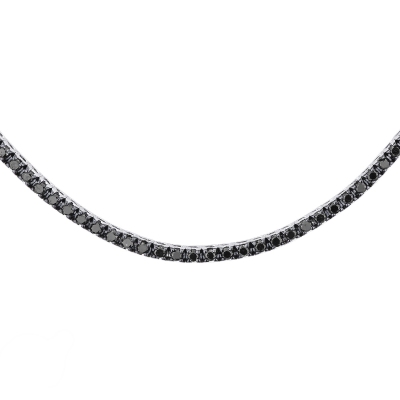 Tennis necklace in 18k white gold with black round cut diamonds