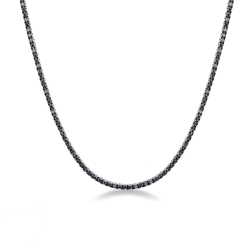 Tennis necklace in 18k white gold with black round cut diamonds