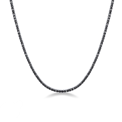 Tennis necklace in 18k white gold with black round cut diamonds