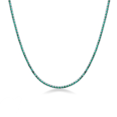18k white gold tennis necklace with emeralds
