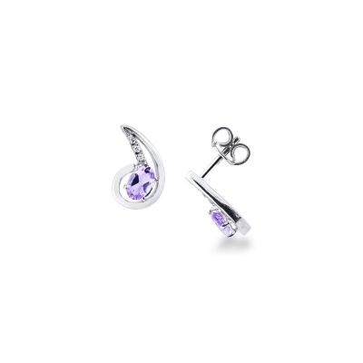 Fancy earrings in 18k white gold with diamonds and amethyst