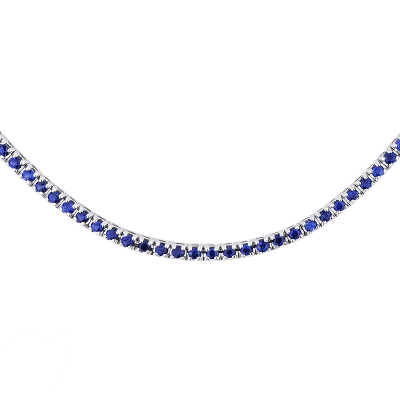 18k white gold tennis necklace with blue sapphires
