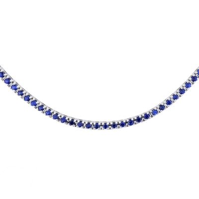 18k white gold tennis necklace with blue sapphires