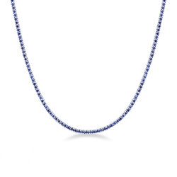18k white gold tennis necklace with blue sapphires