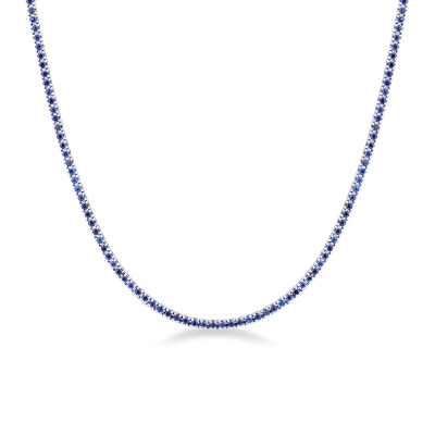 18k white gold tennis necklace with blue sapphires