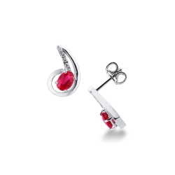 18k white gold fancy earrings with oval rubies and diamonds