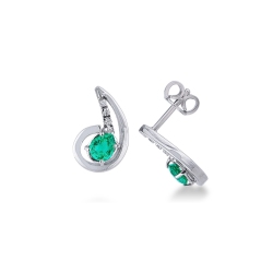 Fancy earrings in 18k white gold with diamonds and emeralds