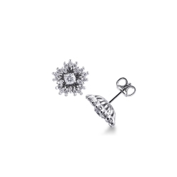 18k white gold cluster earrings with round cut diamonds