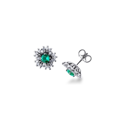 White gold 18k stud earrings with diamonds and emeralds 