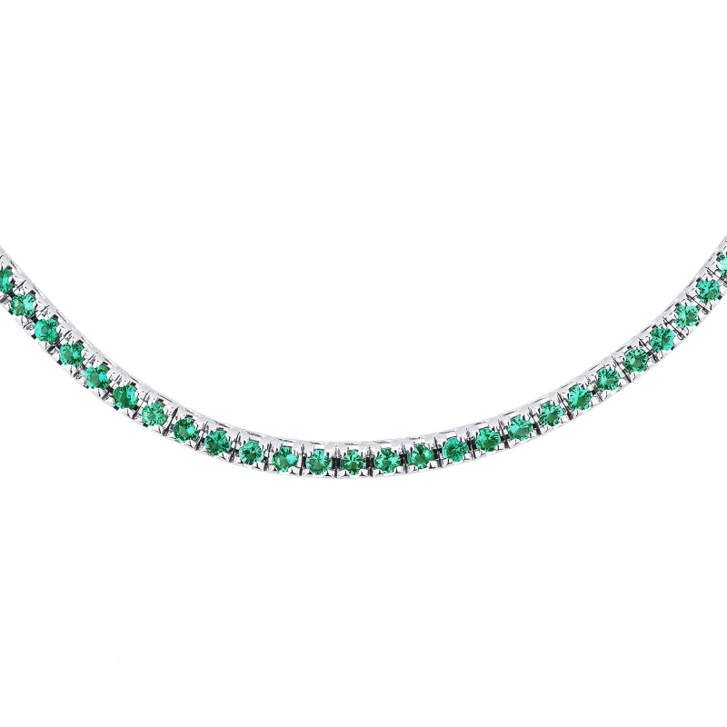 Emerald tennis necklace in 18k white gold