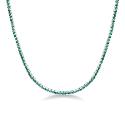 Emerald tennis necklace in 18k white gold