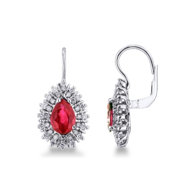 White gold 18k drop earrings with diamonds and rubies