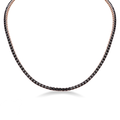 18k rose gold tennis necklace with black diamonds