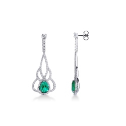 18k white gold drop earrings with diamonds and emeralds 