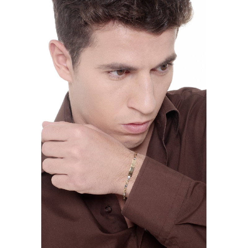 Bracciale con piastrina in oro giallo e bianco 18k, cm 20.